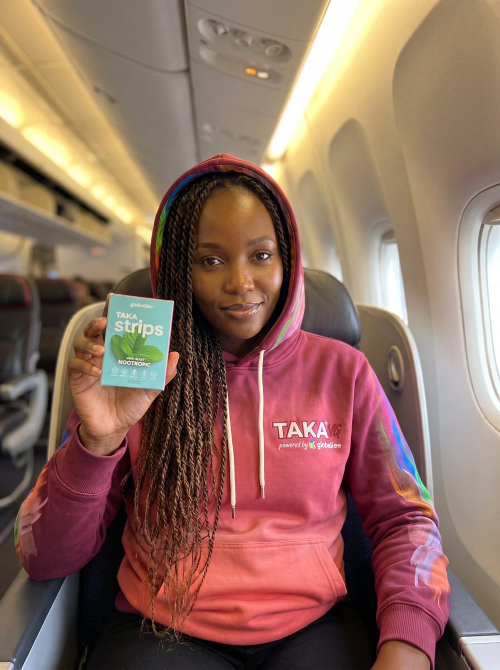 TAKA Strips Mint Blast held on a flight